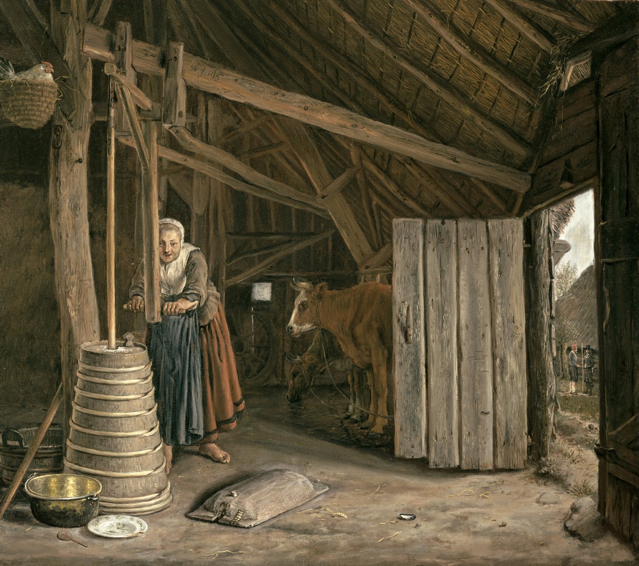Intérieur de grange avec une servante barattant du beurre - Govert Dircksz. Camphuysen