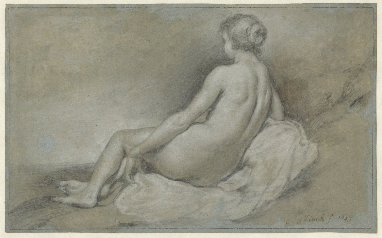 Femme nue assise, vue de dos - Govert Flinck