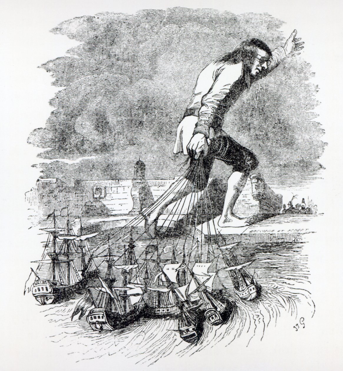 Gulliver volant la flotte de Blefuscu, illustration de 