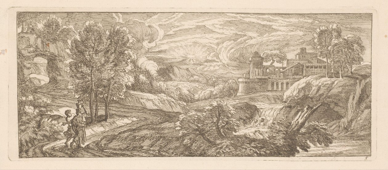 Paysage fluvial avec deux figures marchant
Paysages fluviaux (titre de la série) - Gérard Audran