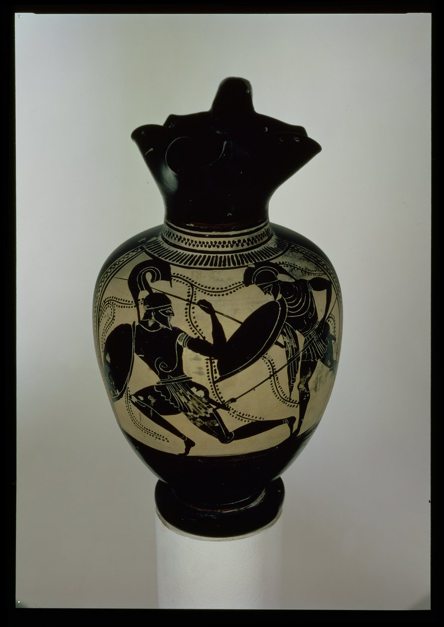Oinichoe athénienne à figures noires décorée de deux guerriers combattants (céramique) - Greek