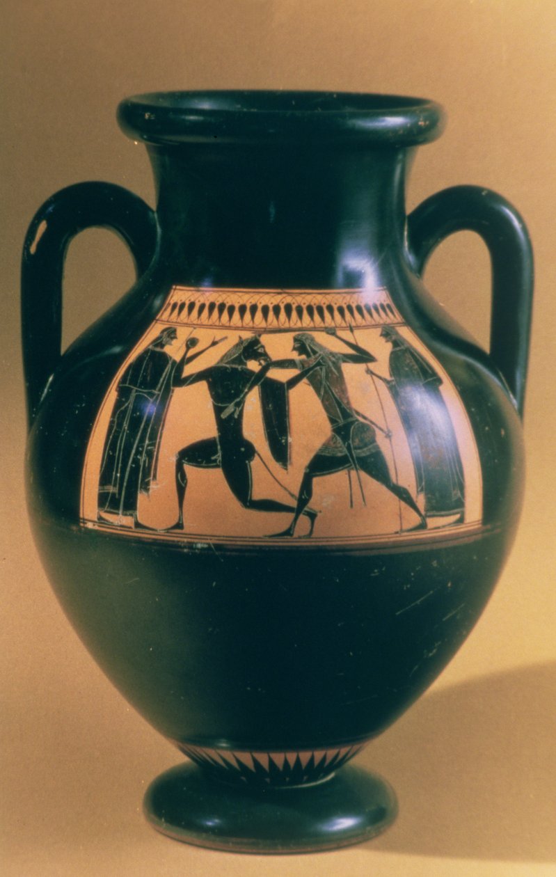 Amphore à figures noires attiques représentant Thésée et le Minotaure, c.540-30 av. J.-C. - Greek