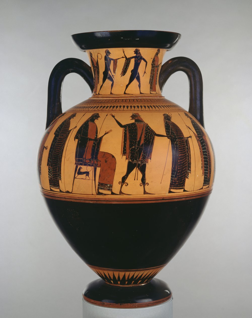Amphore à figures noires attiques décorée de scènes de Zeus et Hermès, par le Peintre Affecter, vers 540-525 av. J.-C. - Greek