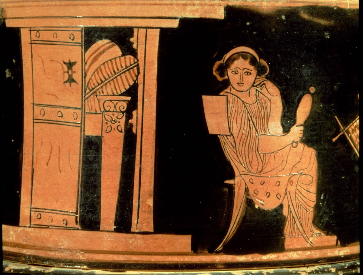 Pyxis à figures rouges attiques représentant une mariée, Ve siècle av. J.-C. - Greek