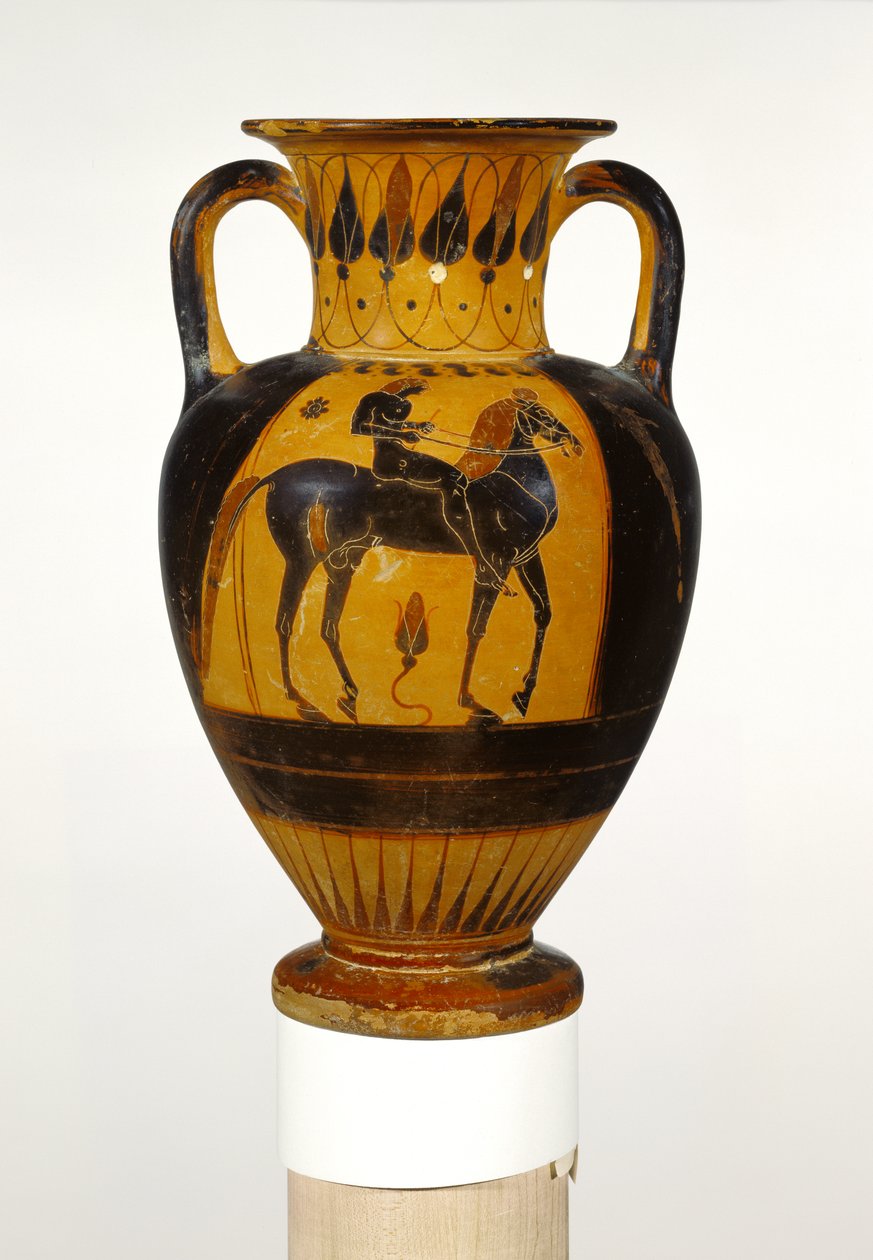Amphore à col chalcidien avec cavalier nu c.520-510 av. J.-C. - Greek