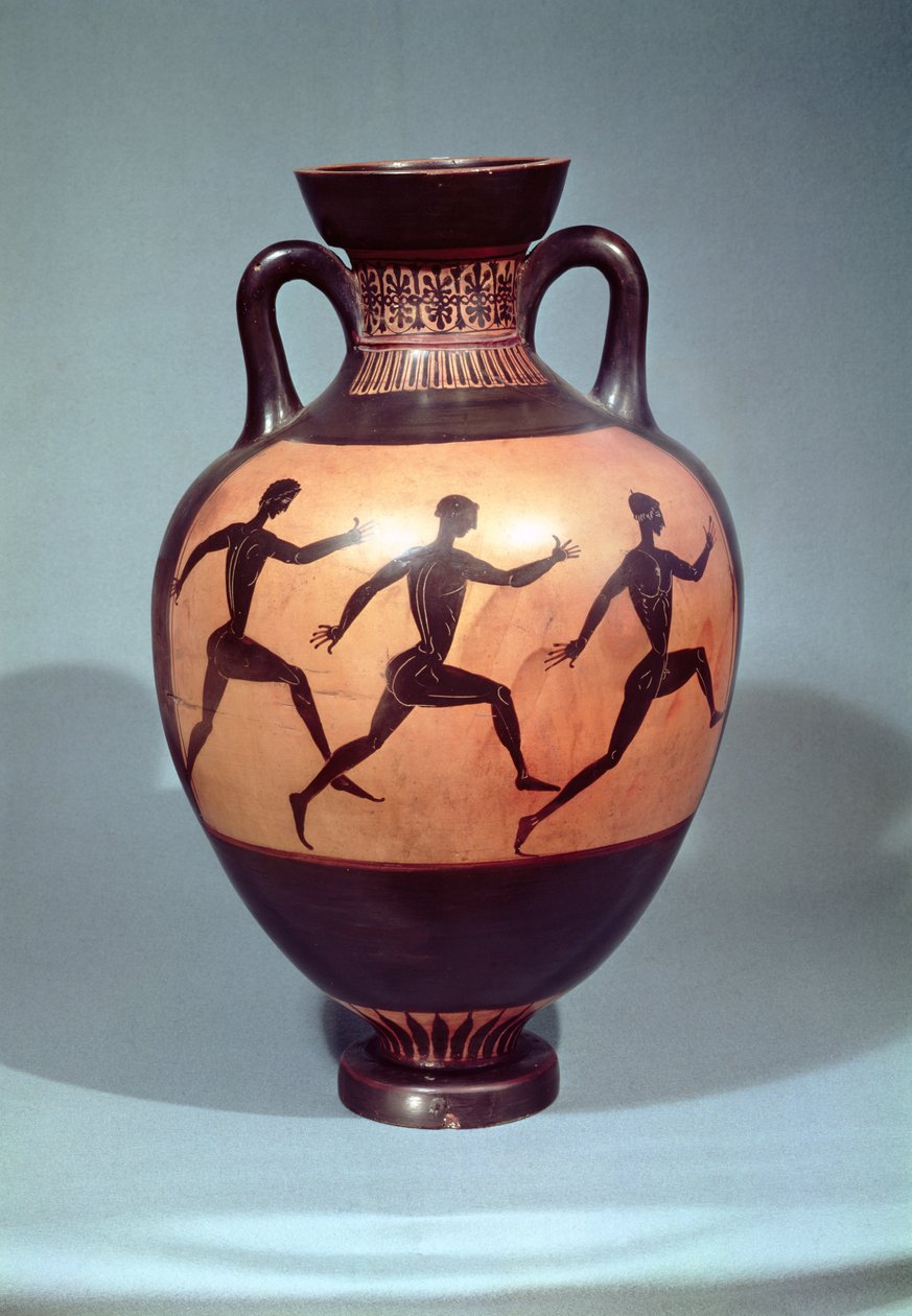 Amphore panathénaïque à figures noires représentant une course à pied - Greek