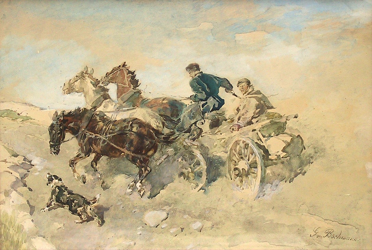 Paysans estoniens avec une charrette tirée par des chevaux - Gregor von Bochmann