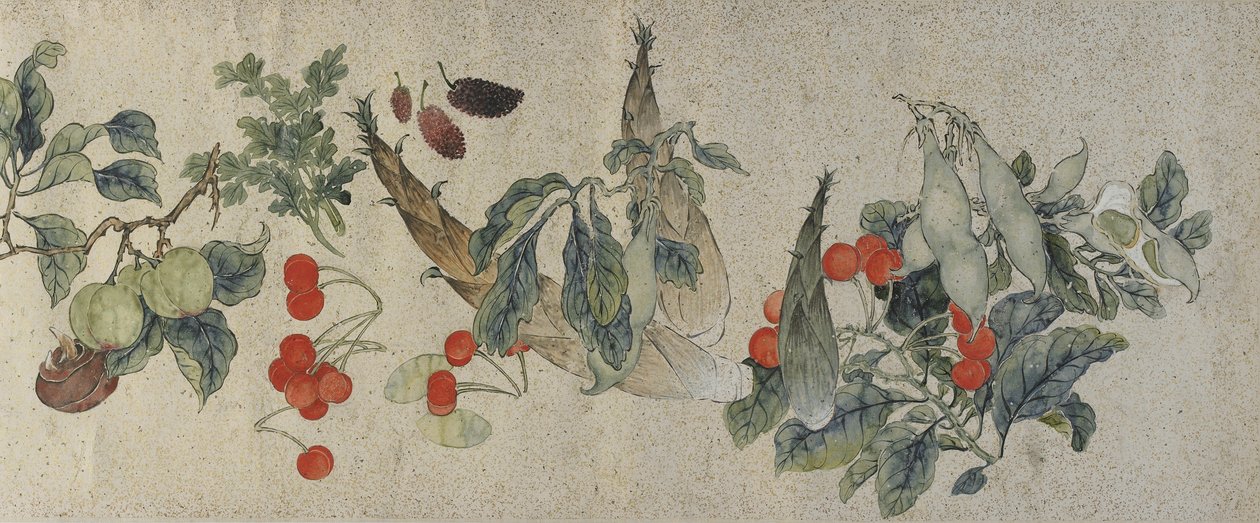 Légumes et fruits, dynastie Qing, 1828 (encre et couleur sur papier doré) - Gu Luo
