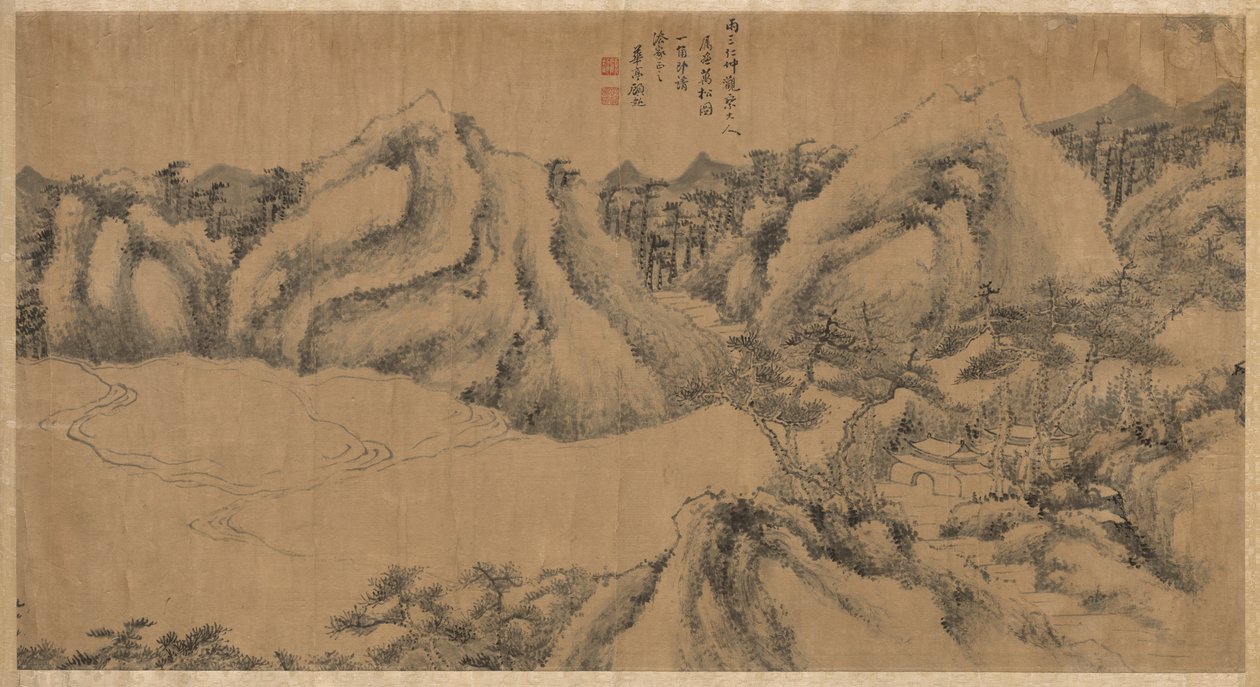 Monastère Ombragé de Pins sur une Montagne Nuageuse - Gu Chao