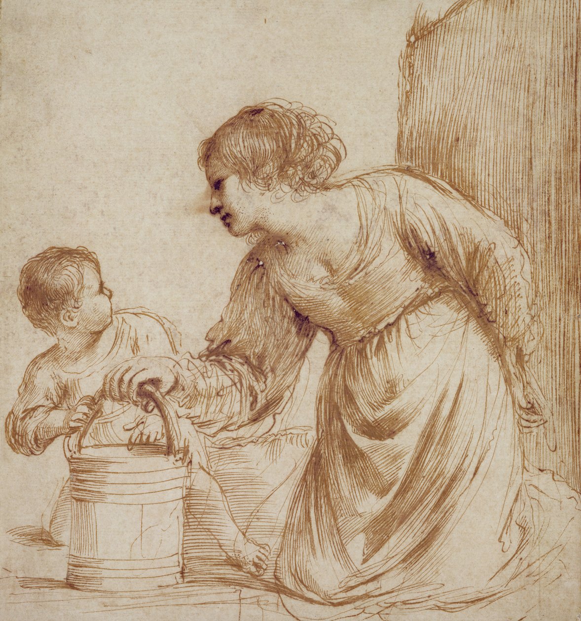 Mère et enfant avec seau - Giovanni Francesco Barbieri