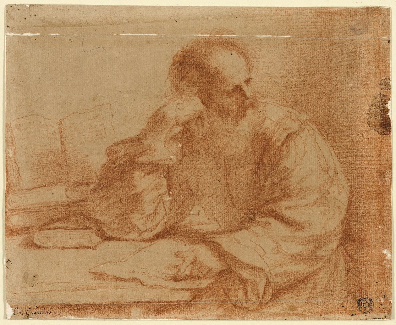 Homme barbu assis à table - Guercino