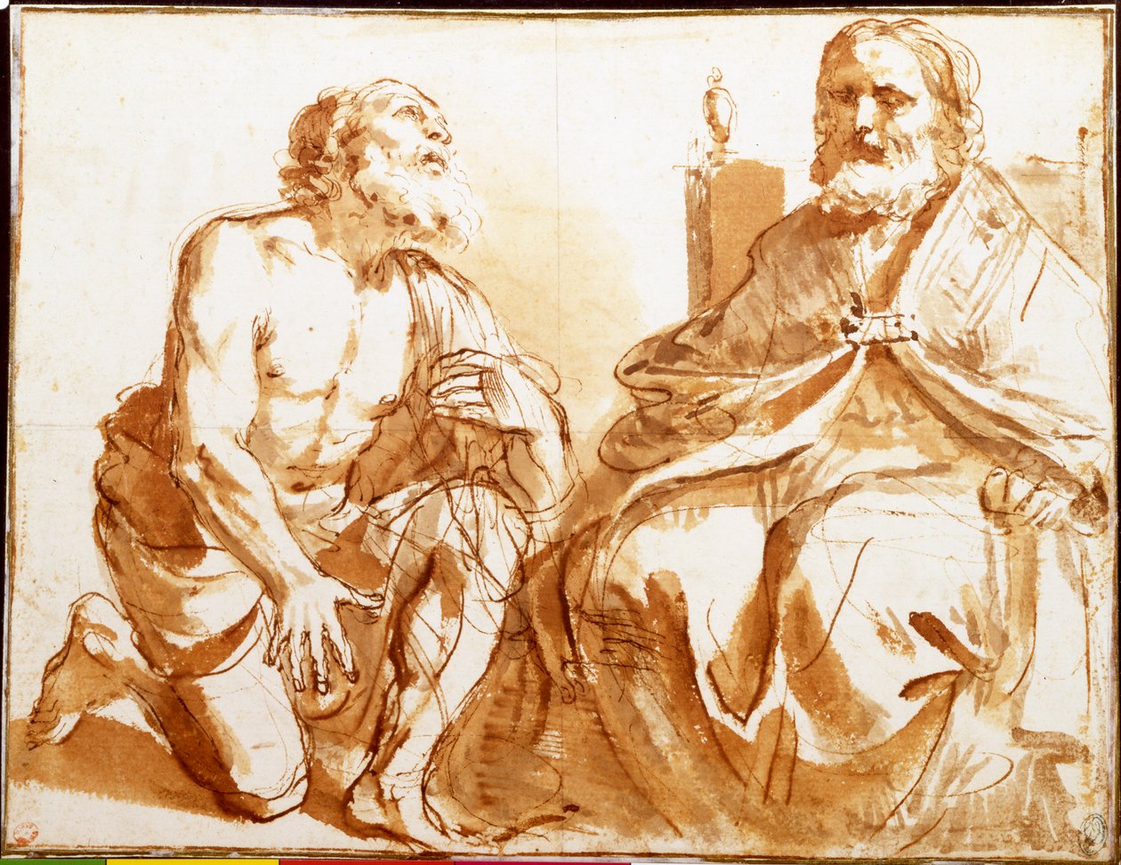 Évêque assis et saint agenouillé - Guercino