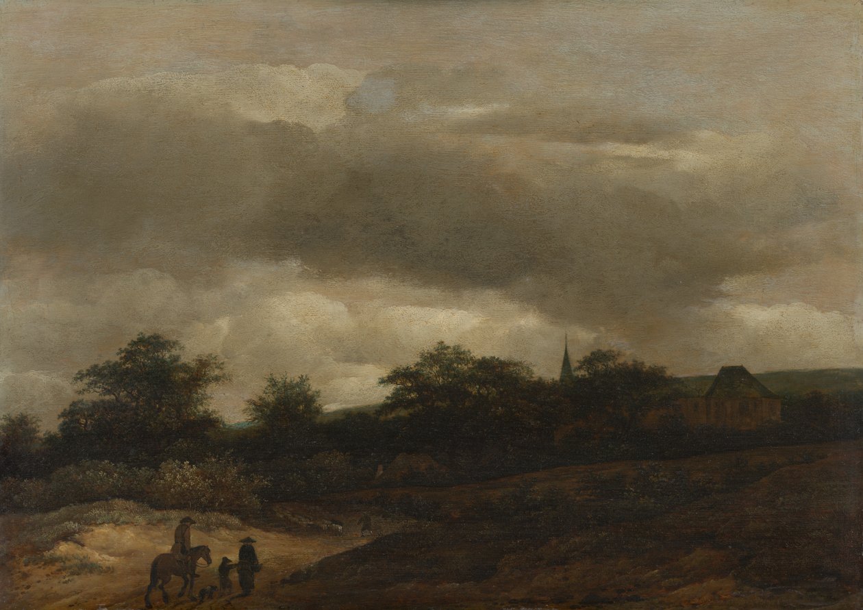 Paysage de dunes avec route et église - Guillam Dubois
