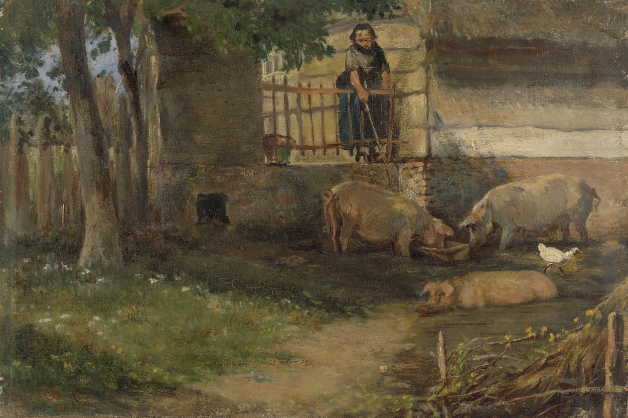 Cochons dans une cour de ferme - Guillaume Anne van der Brugghen