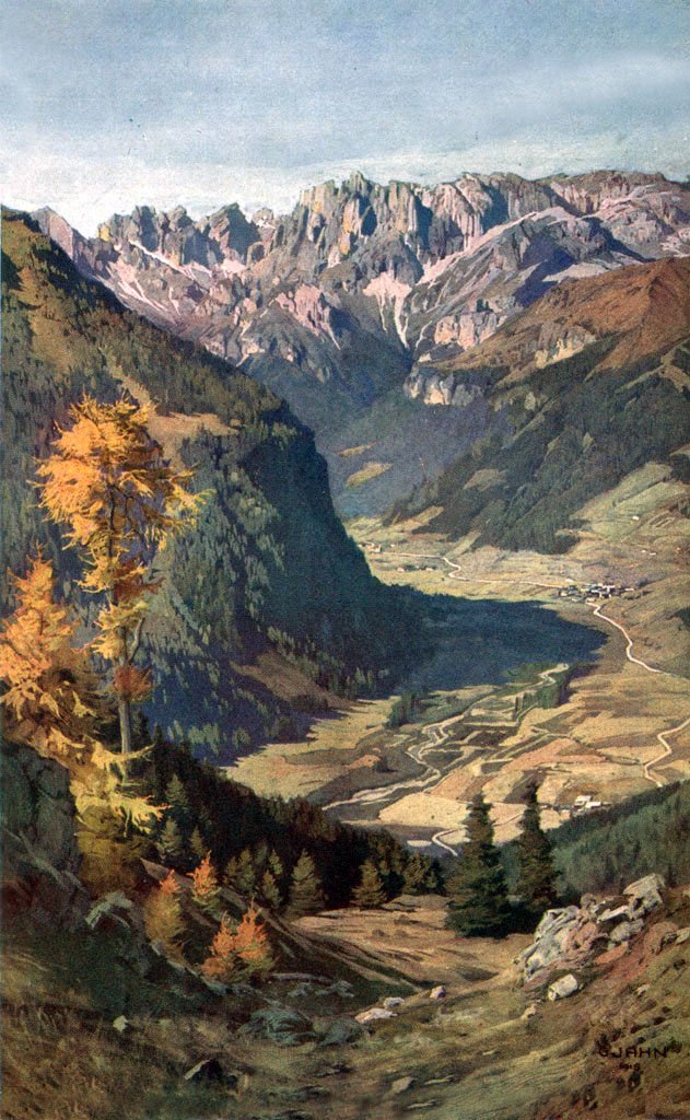 Vallée de Fassa avec le groupe Rosengarten - Gustav Jahn