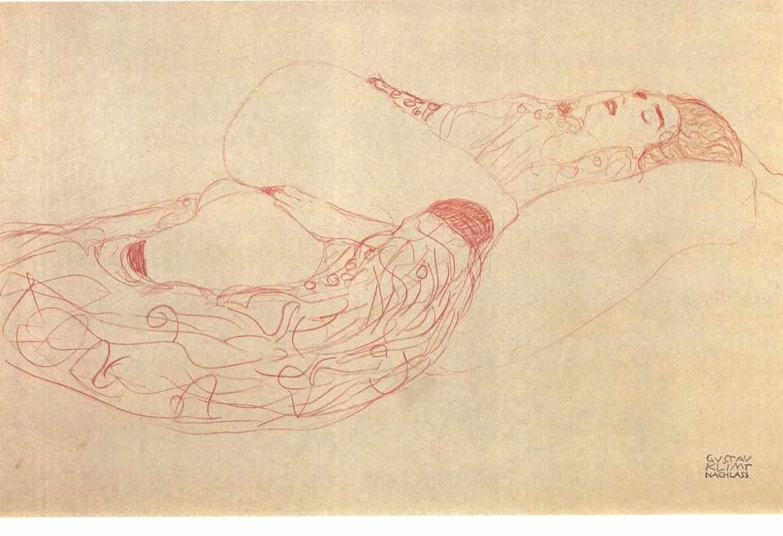 Femme allongée semi-nue - Gustav Klimt
