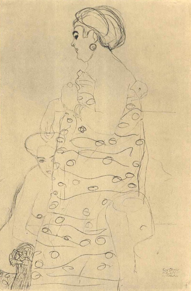 Femme vêtue et nu à ses pieds - Gustav Klimt