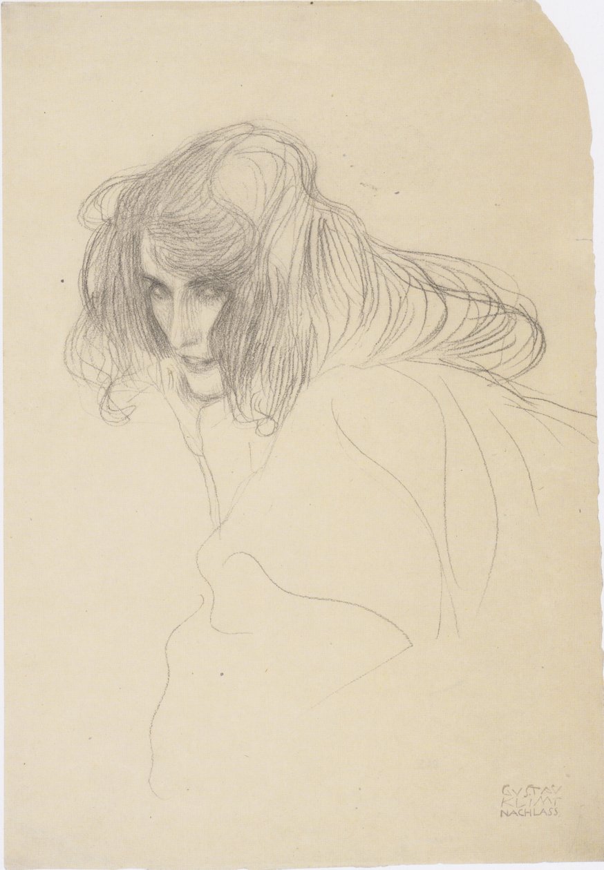 Tête de femme en profil trois-quarts vers la gauche - Gustav Klimt