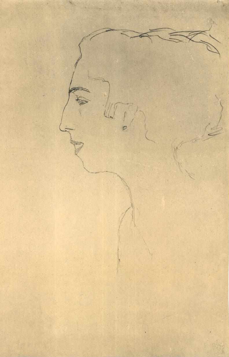 Tête de femme de profil vers la gauche - Gustav Klimt