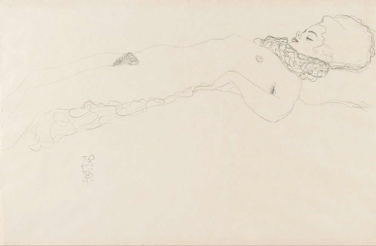 Fille nue avec collerette, allongée - Gustav Klimt