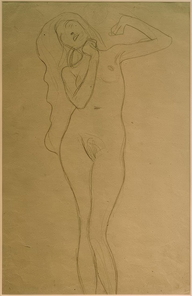 Nu féminin debout avec bras levés (étude) - Gustav Klimt