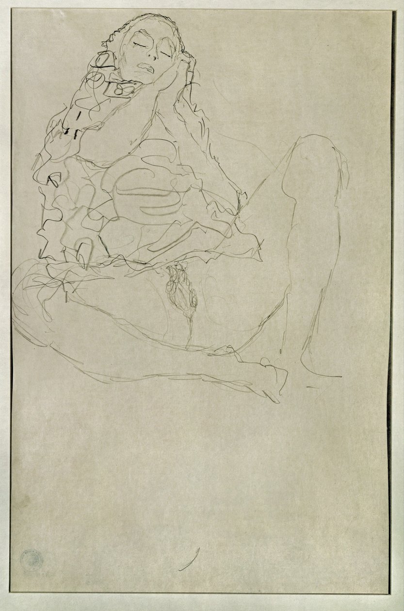 Assis, à moitié nu, les yeux fermés - Gustav Klimt