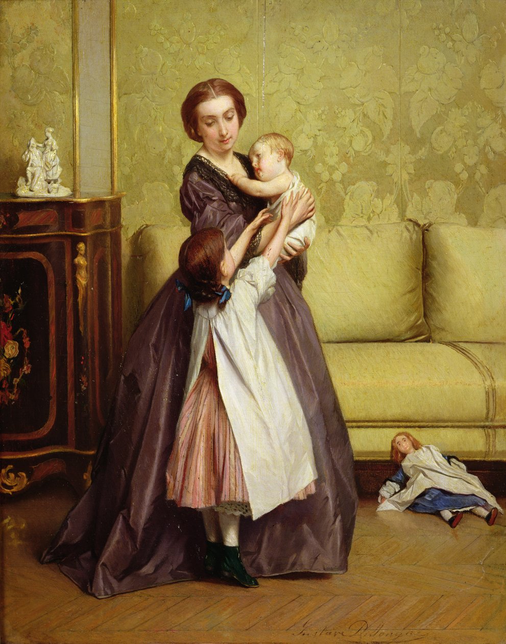 Jeune mère avec ses enfants dans un salon - Gustave Léonard de Jonghe