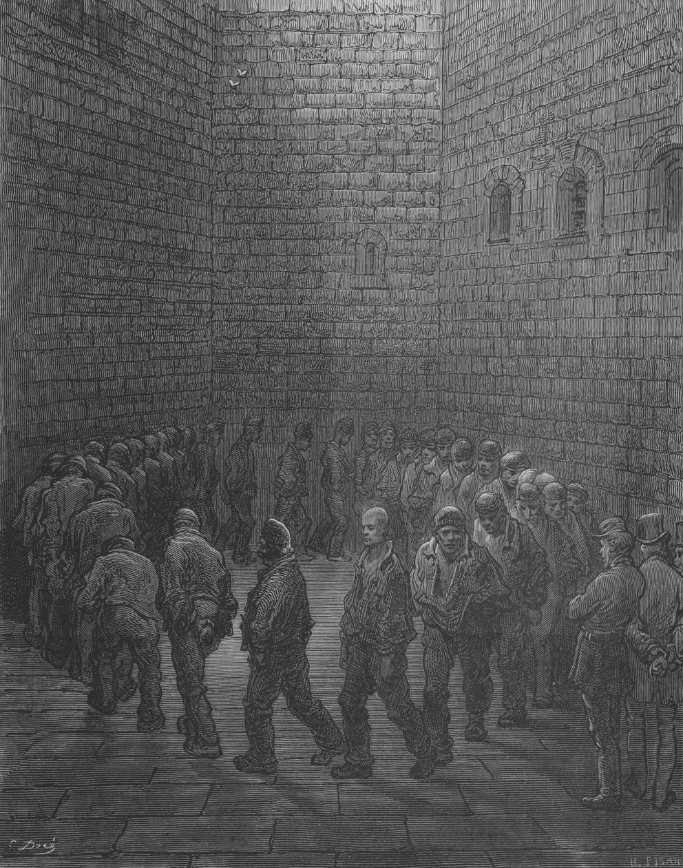 En prison, la promenade des détenus - Gustave after Dore