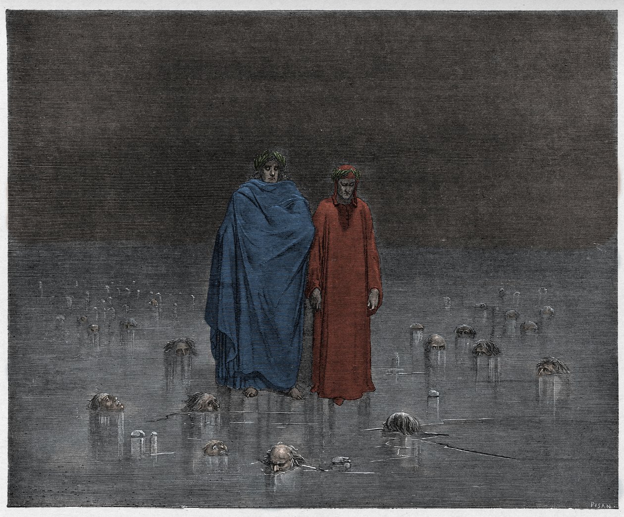 Inferno, Chant 32 : Les traîtres gelés dans la glace du Cocyte, illustration de La Divine Comédie de Dante Alighieri, 1885 - Gustave after Dore