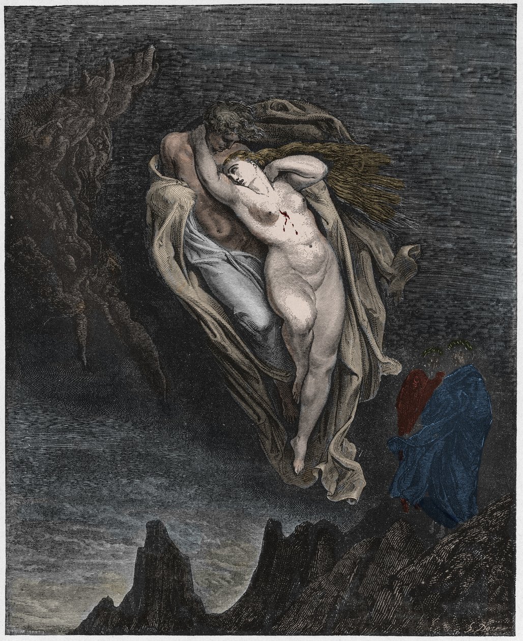 Inferno, Chant 5 : Les âmes de Paolo et Francesca, illustration de La Divine Comédie de Dante Alighieri, 1885 - Gustave after Dore