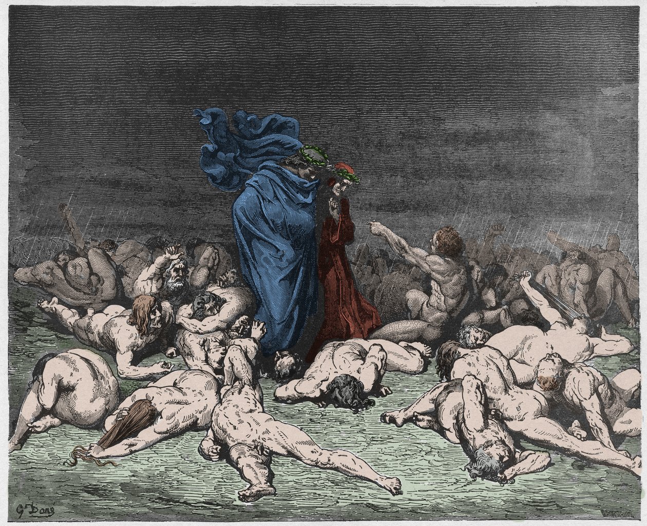 Inferno, Chant 6 : Les gloutons battus par la pluie éternelle, illustration de La Divine Comédie de Dante Alighieri, 1885 - Gustave after Dore