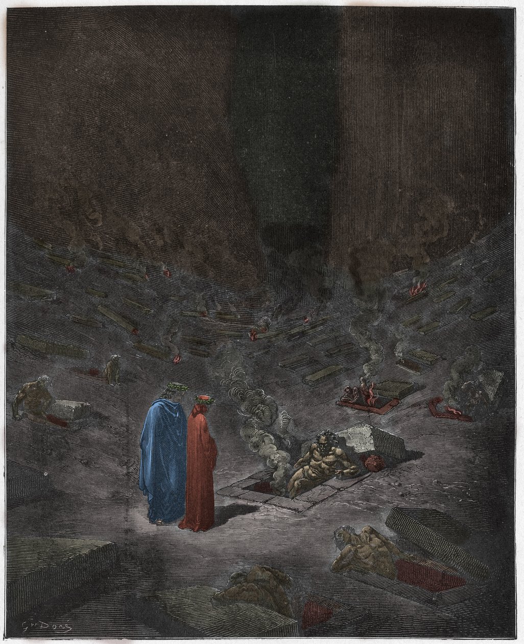 Inferno, Chant 9 : Les sépulcres en feu des hérésiarques, illustration de La Divine Comédie de Dante Alighieri, 1885 - Gustave after Dore