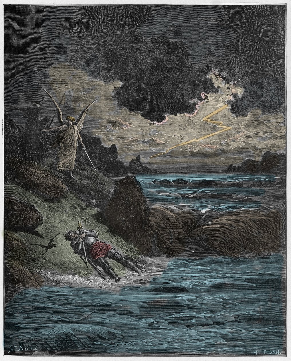 Purgatorio, Chant 5 : Le corps de Buonconte (Bonconte) da Montefeltro dans l