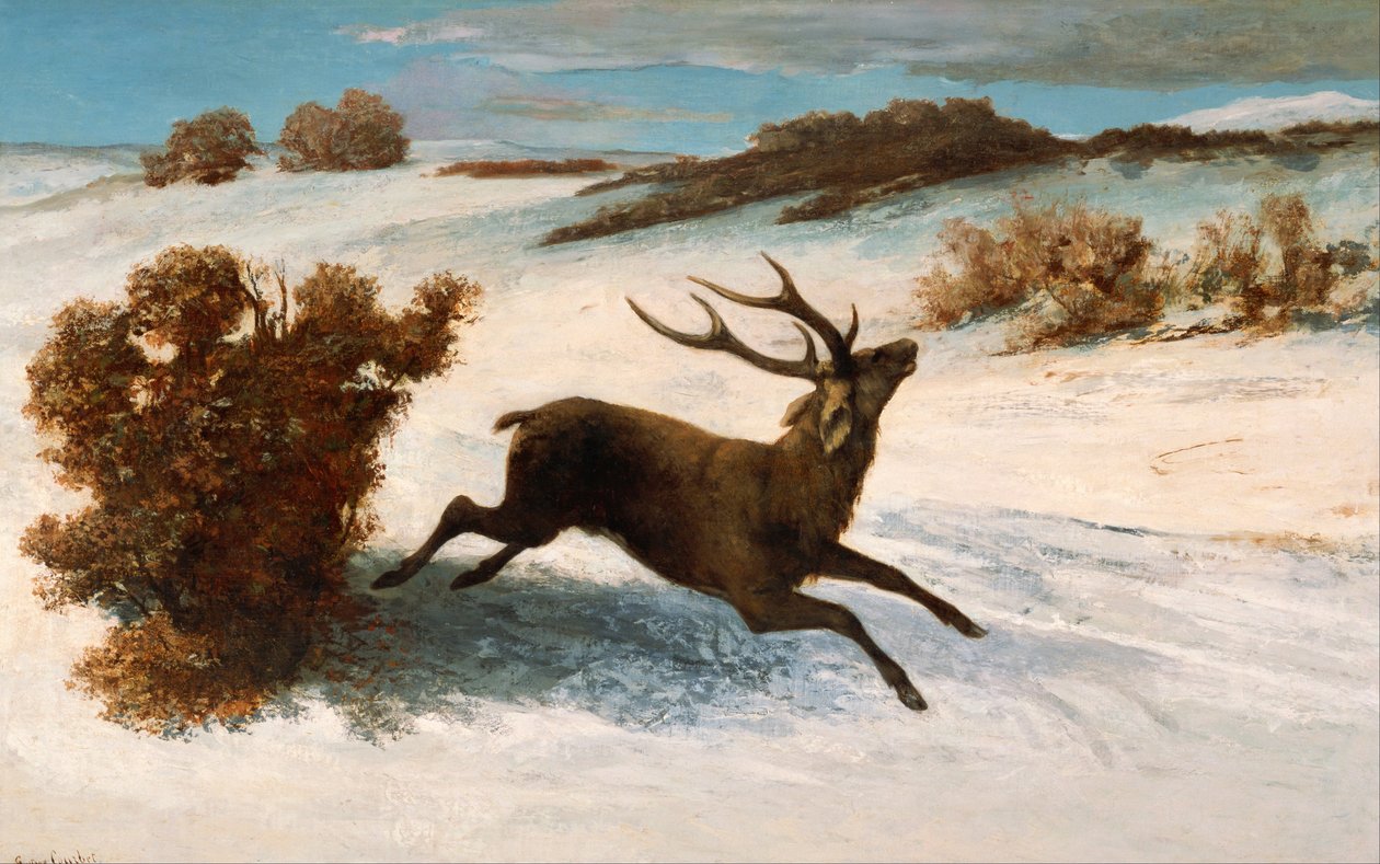 Cerfs courant dans la neige - Gustave Courbet