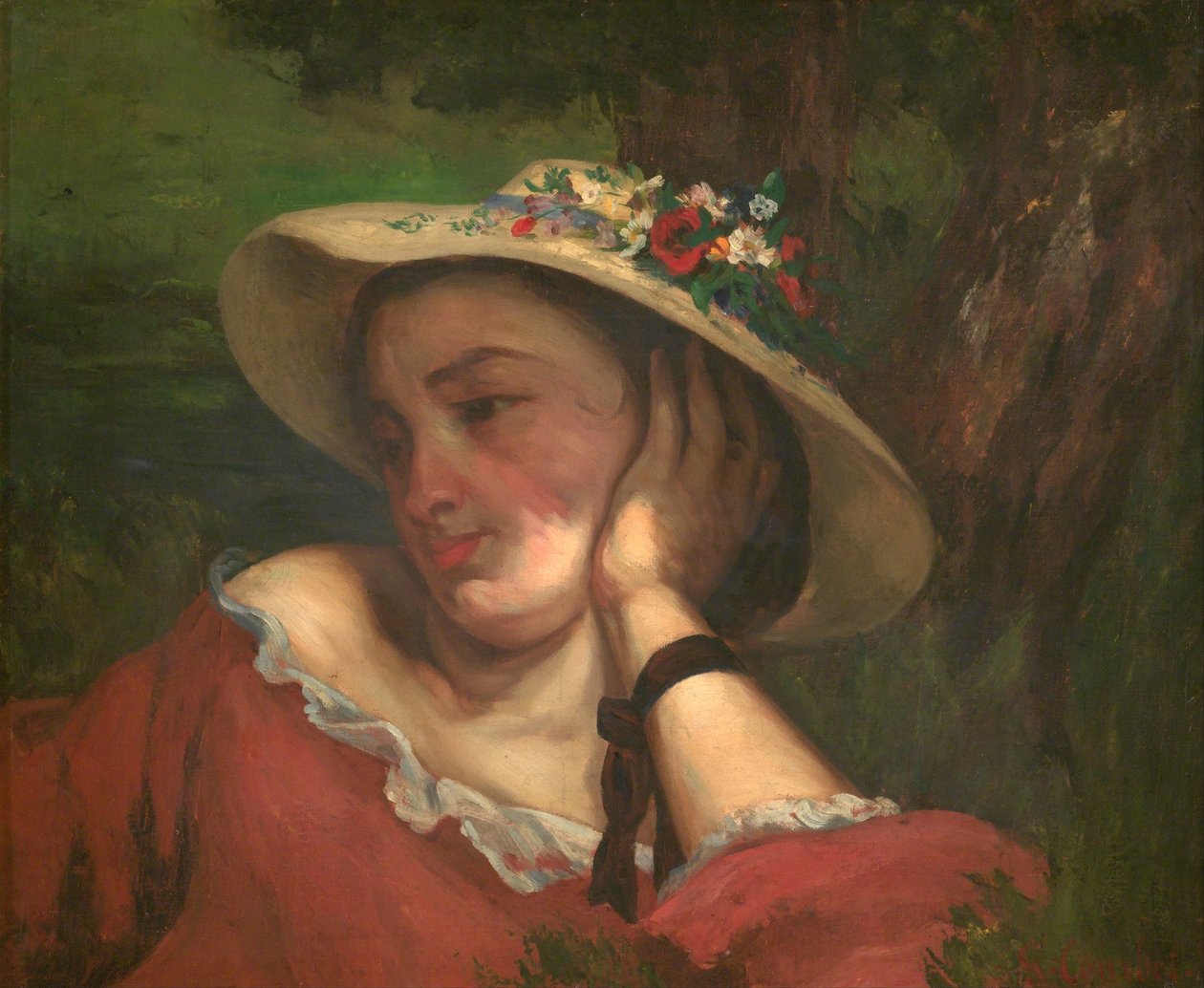 Femme avec des fleurs sur son chapeau - Gustave Courbet