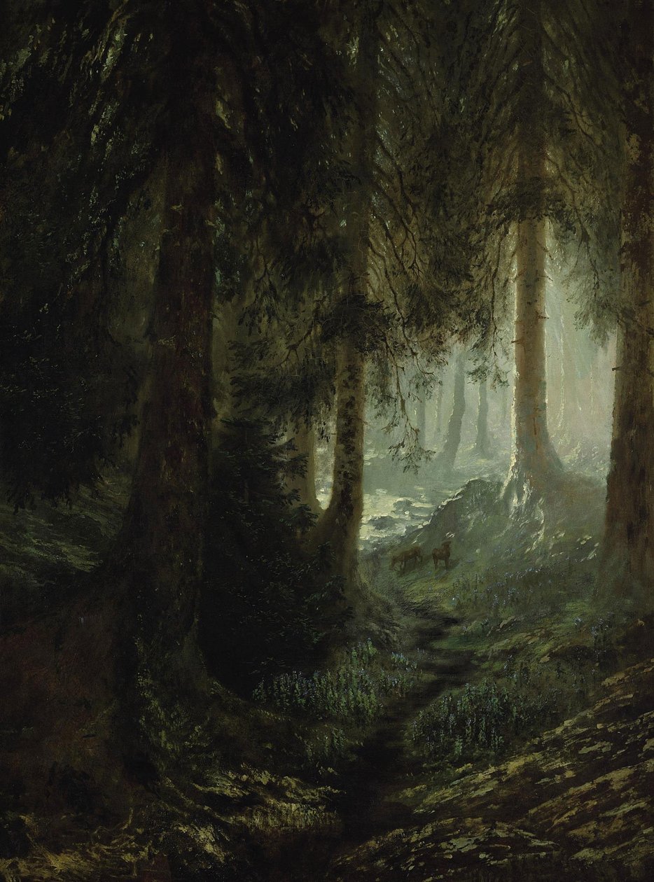 Cerf dans un paysage forestier - Gustave Dore