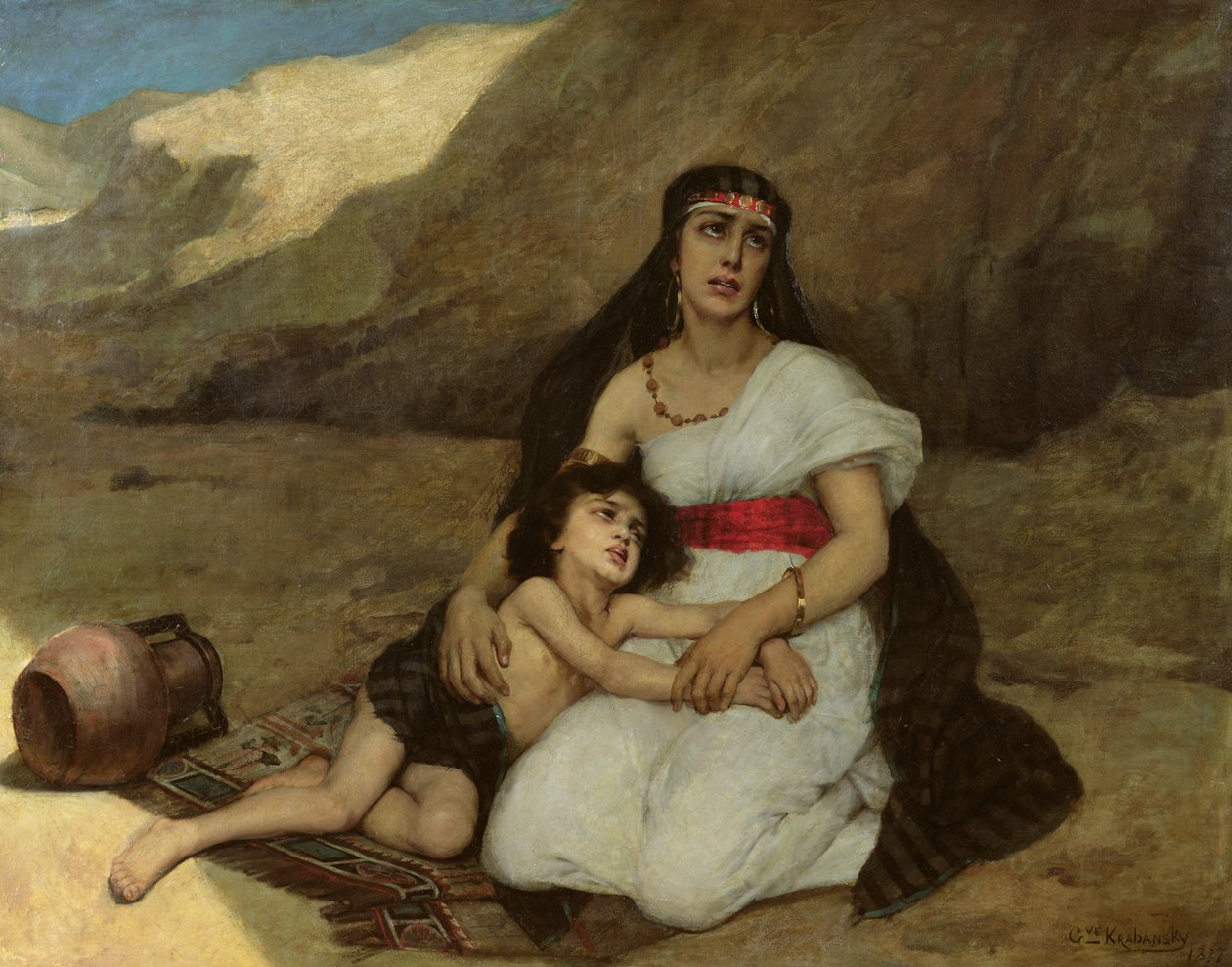 Femme arabe et son enfant, 1877 - Gustave Krabansky