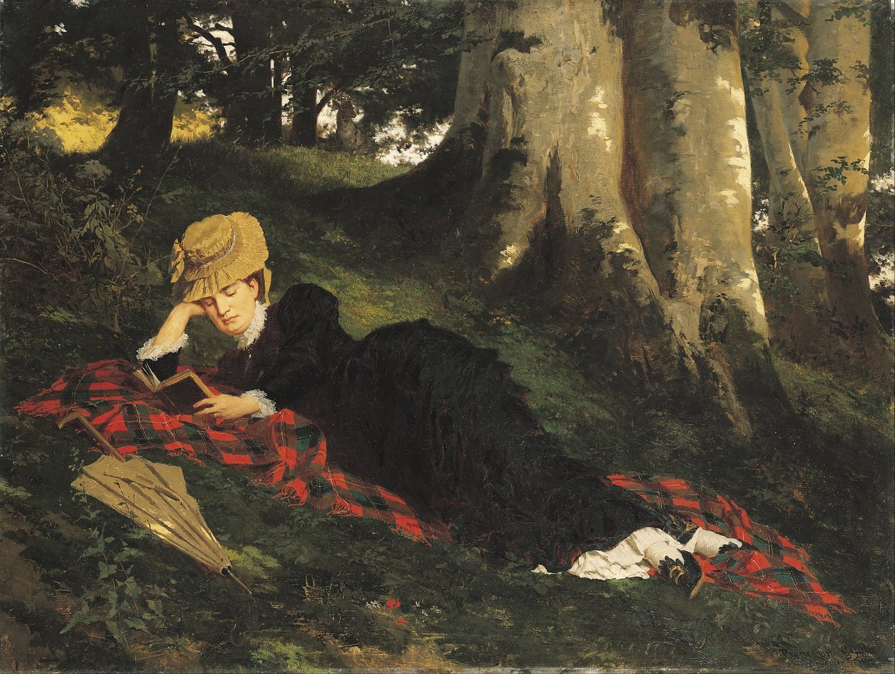 Femme lisant dans une forêt - Gyula Benczúr