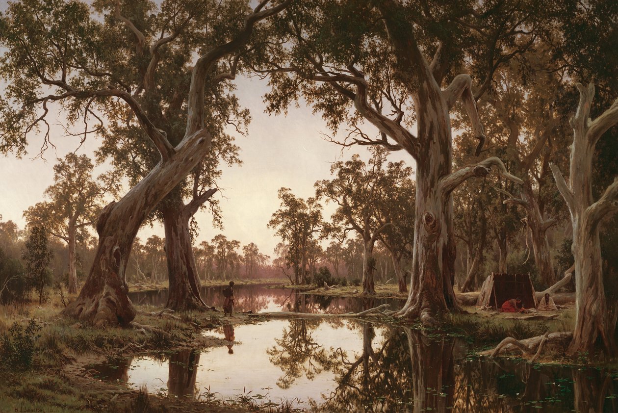 Ombres du soir, arrière-cour du Murray, Australie du Sud - H J. Johnstone