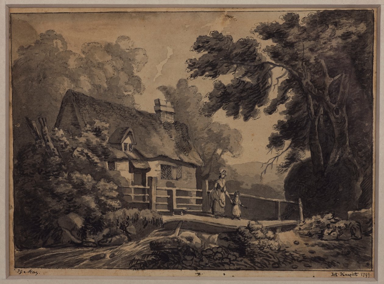 Une mère et son enfant traversant un ruisseau, 1799 - H. Knight