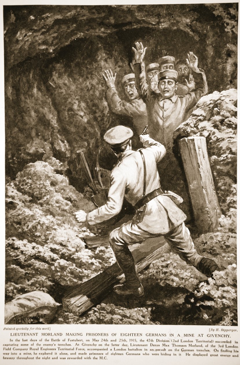 Le lieutenant Morland faisant prisonniers dix-huit Allemands dans une mine à Givenchy - H. Ripperger
