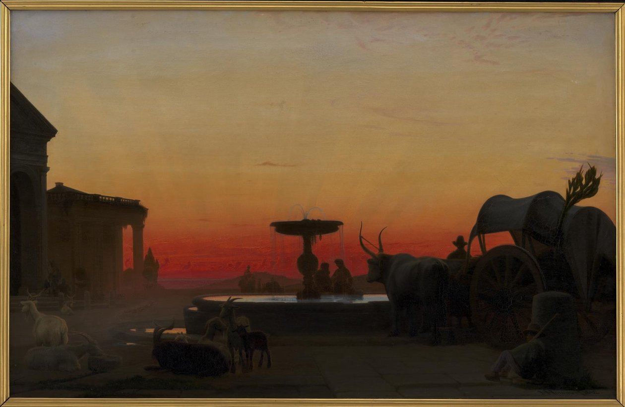Une place à Ariccia, Italie. Après le coucher du soleil - H.J. Hammer