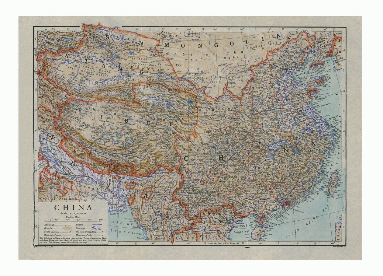 Carte de la Chine, c1910 - HW Cribb