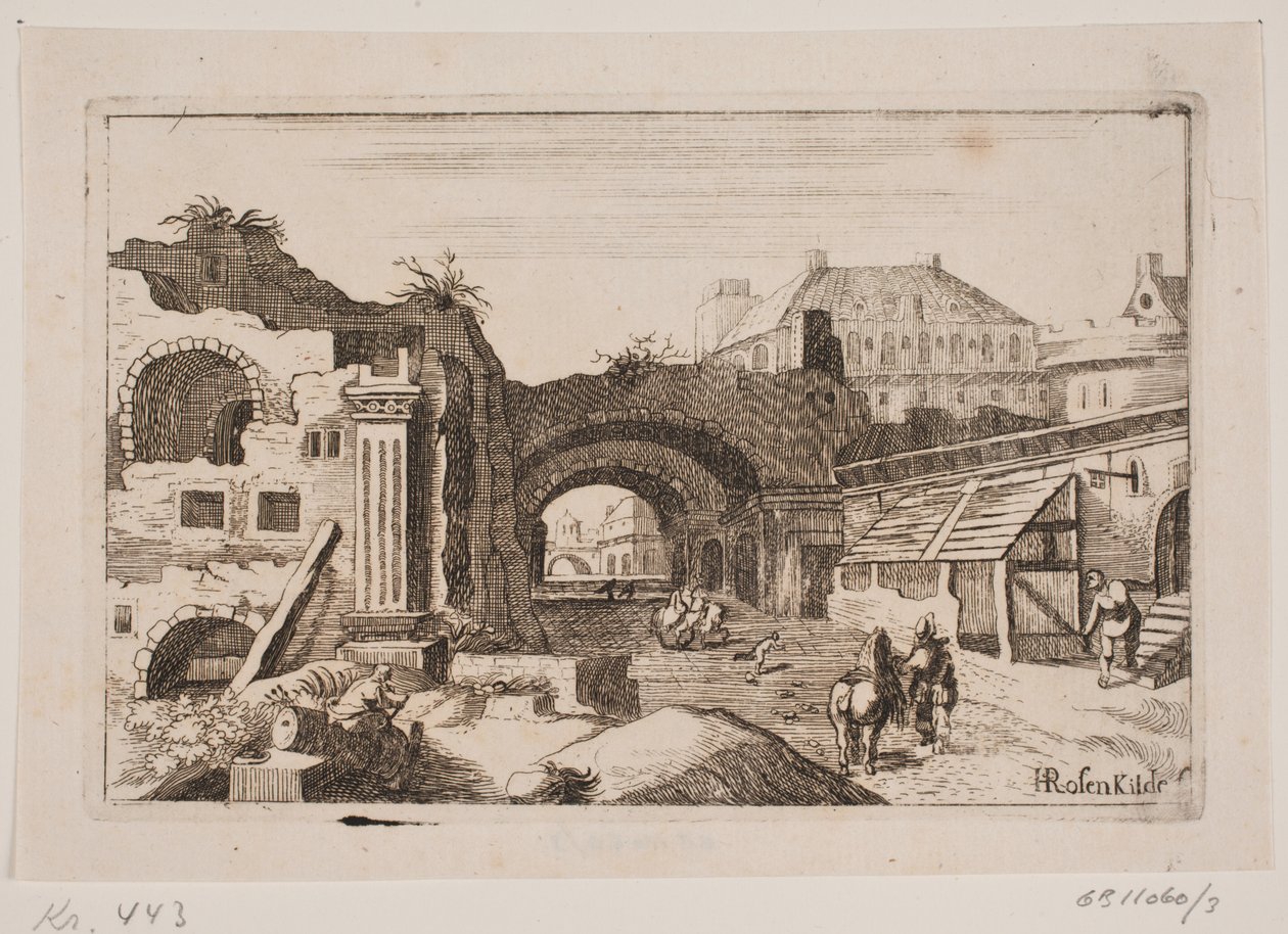 Intérieur de ville avec ruines de bâtiments classiques - H. Rosenkilde