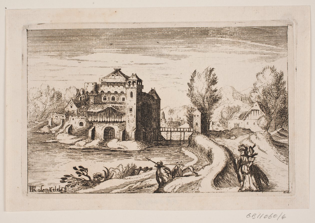 Paysage fluvial avec château sur une colline - H. Rosenkilde