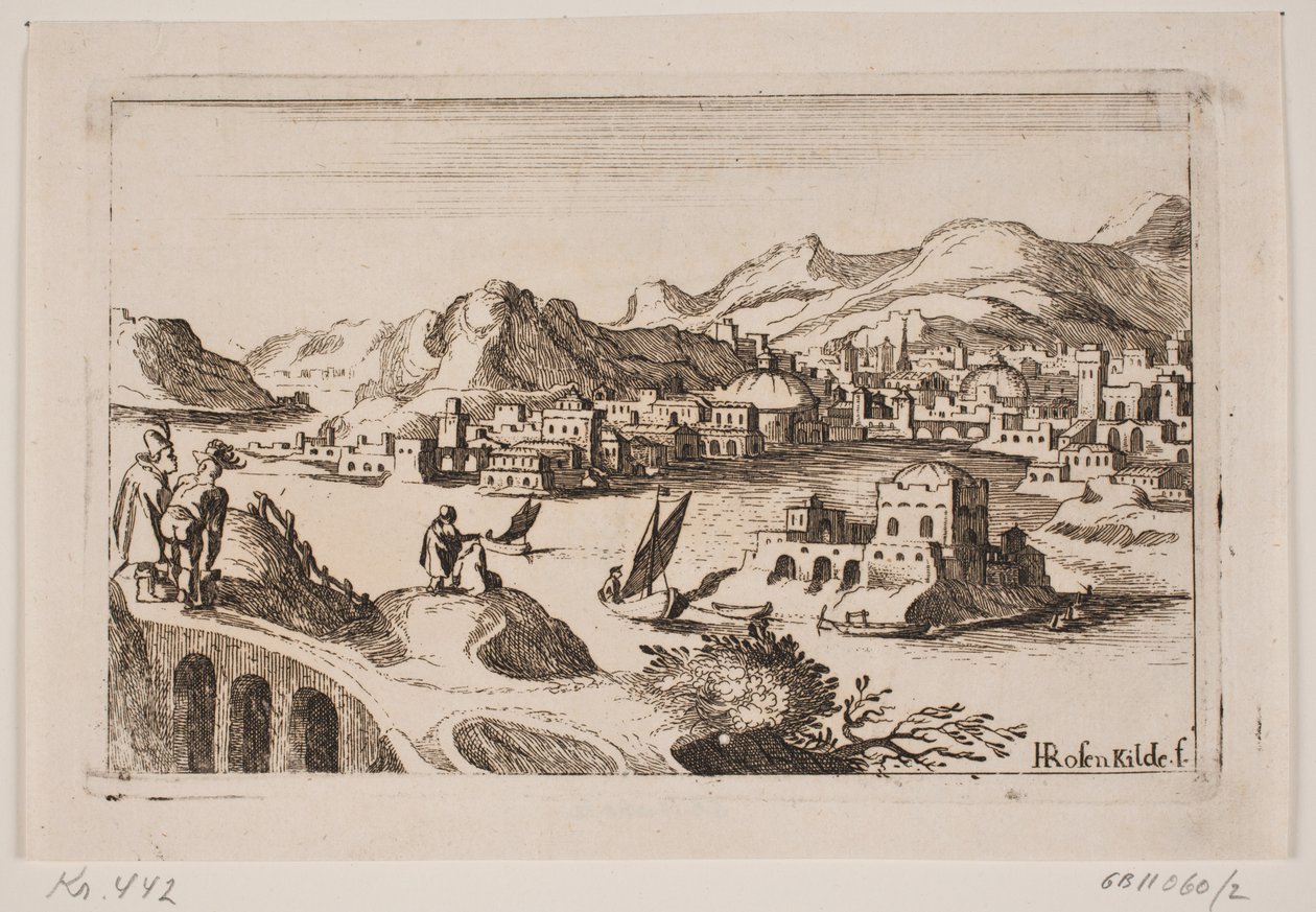 Paysage côtier couvert avec des bâtiments orientaux - H. Rosenkilde