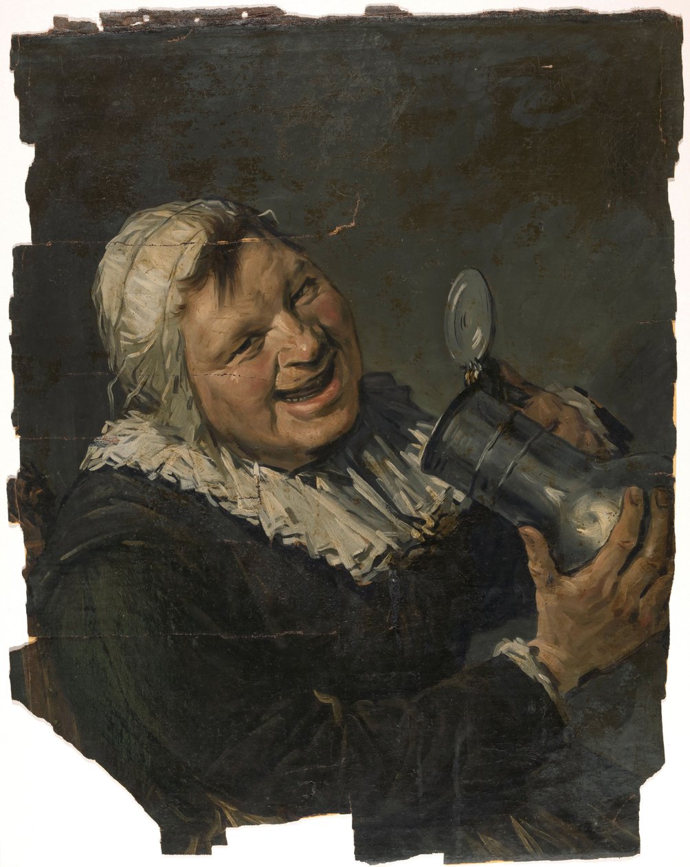 Malle Babbe. Une vieille femme riant porte une cruche à sa bouche. Peint dans le style de Frans Hals - Han van Meegeren