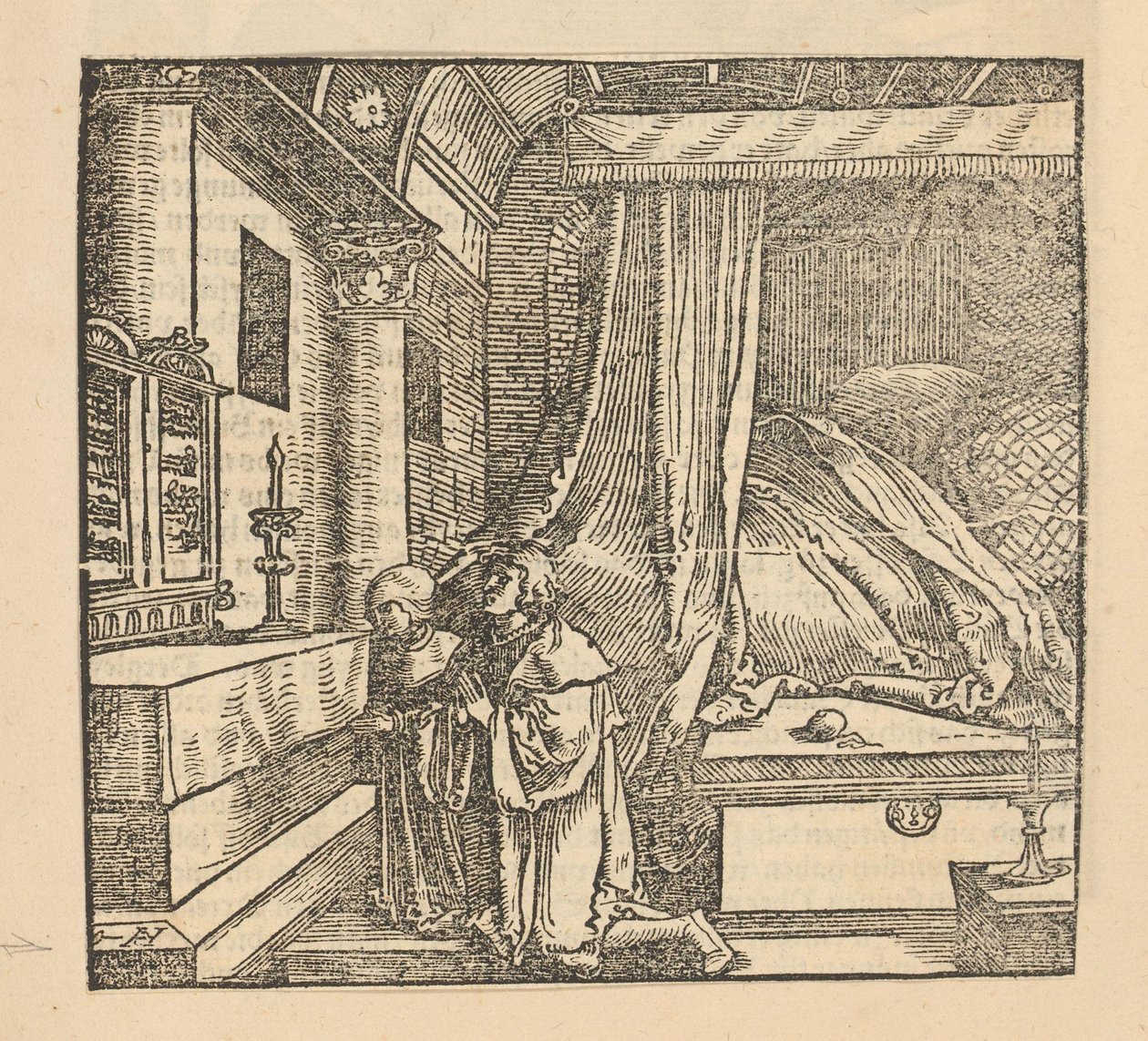Deux personnes priant dans une chambre - Hans Schäufelein (possibly)
