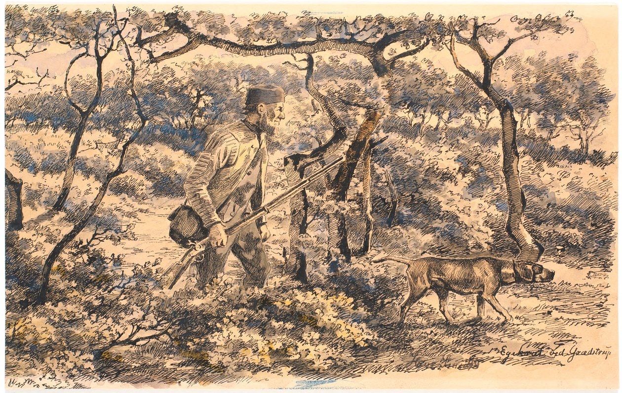 Braconnier avec chien dans la forêt - Hans Smidth