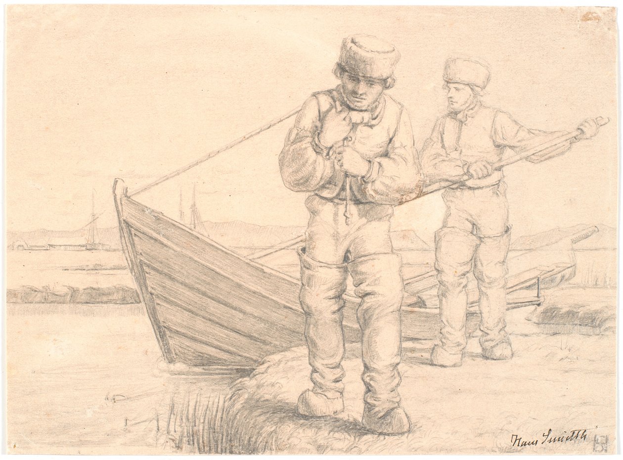 Deux pêcheurs du Limfjord tirant un bateau - Hans Smidth